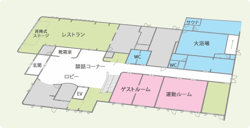 北のユートピア寿泉の共有フロアのフロアマップ