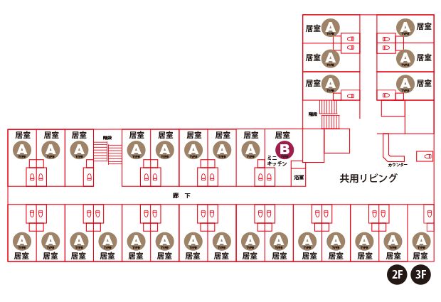 メディカ倉敷北の2～3Ｆのフロアマップ