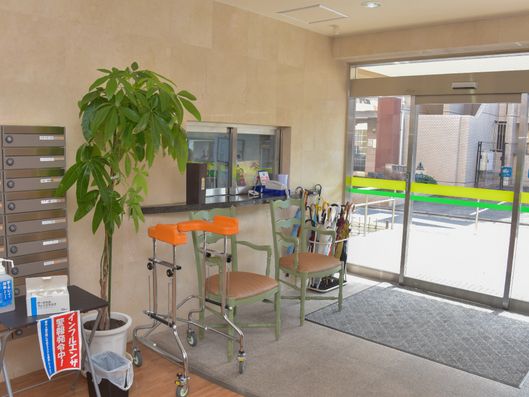 緑がある広い玄関エントランス