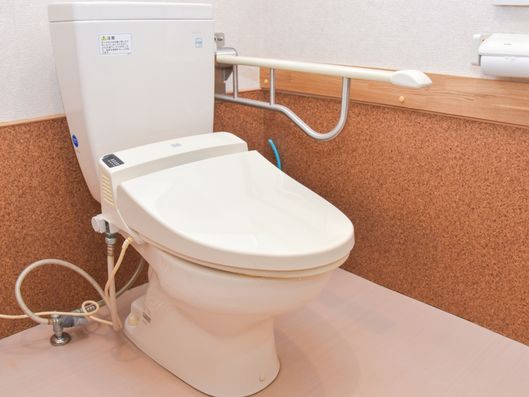 まっすぐな手すりのあるトイレ