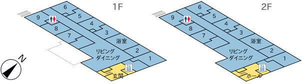 グループホーム ファミリア元八事の1～2Ｆのフロアマップ