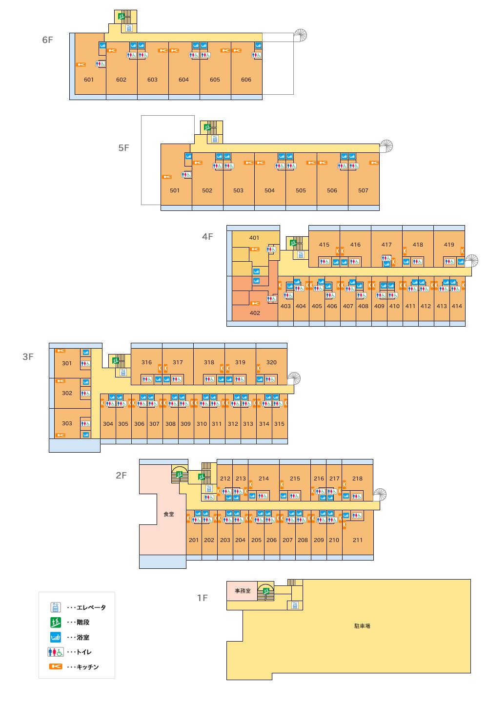 ファミリア滝川のＢ1Ｆ～5Ｆのフロアマップ