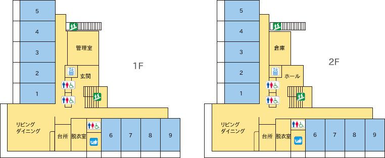 グループホーム ファミリア神の倉の1～2Ｆのフロアマップ