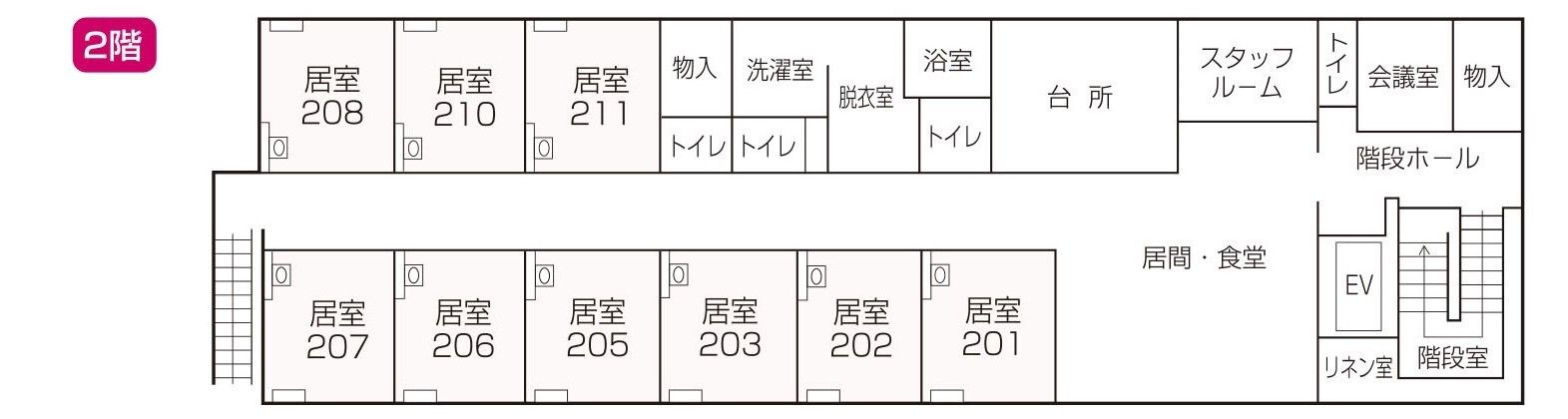 グループホーム クオレ歌島の2階のフロアマップ