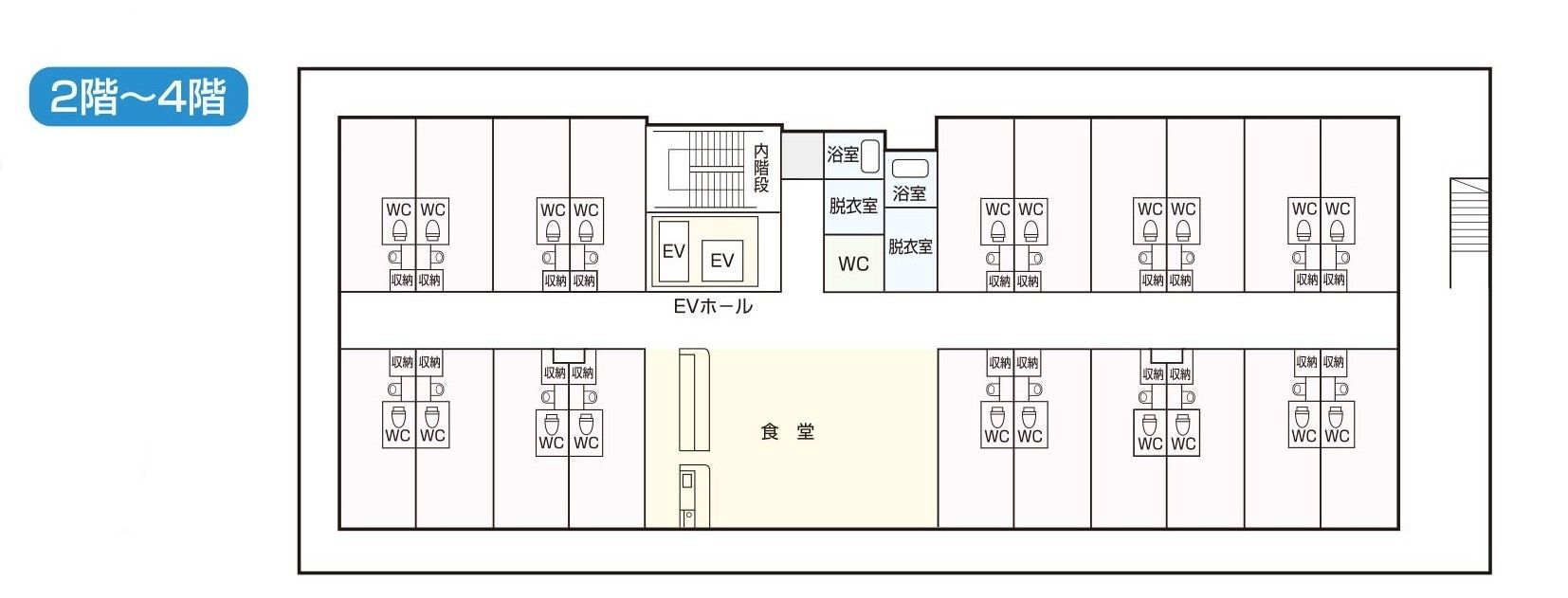 有料老人ホーム クオレ東淀川の2～4階のフロアマップ