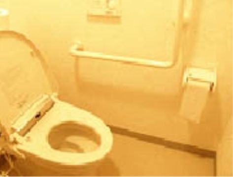 トイレには手すりが縦、横方向に取り付けられているため、入居者様の体に負担をかけない設計になっている。