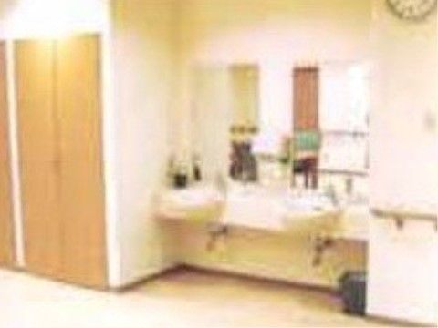 共有部分に洗面台が２つある。それぞれに鏡が付いており、歯磨きや手洗いなどに用いる。洗面台の近くまで手すりがのびている。