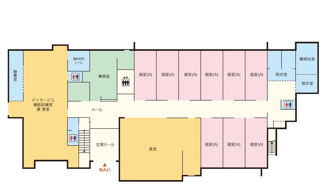 ケアホーム伊賀の1Fのフロアマップ