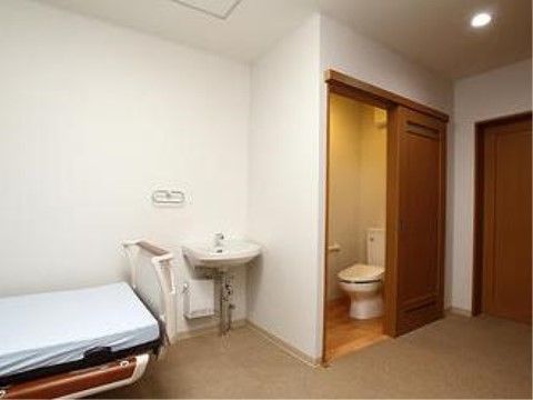 横開きドアのトイレと、ベッド脇に洗面台があるワンルーム