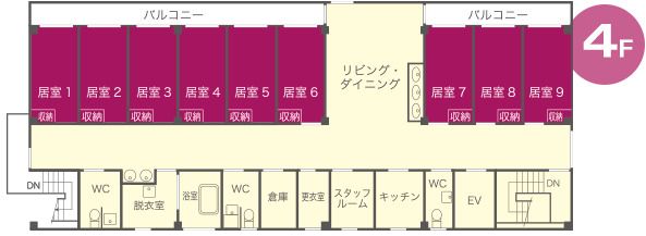 グループホーム ここから上新庄の4Ｆのフロアマップ