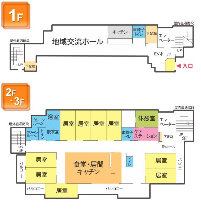 さわやか グループホーム いいくらの1～3Ｆのフロアマップ