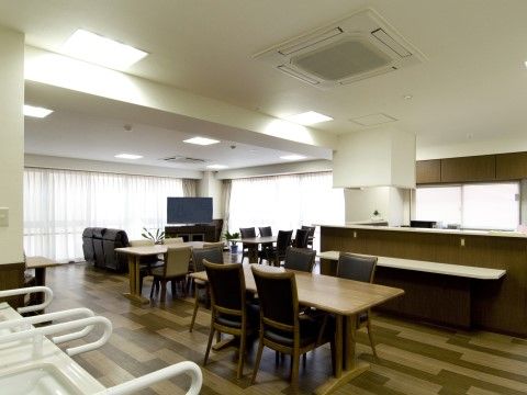 リビングは壁一面が窓になっていて、たっぷりと日差しが差し込む。窓のそばにソファーとテレビが置かれ、観葉植物も飾られている。