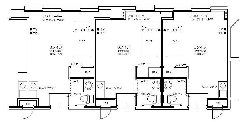 介護付有料老人ホーム 楽居館の本館 居室平面図の間取り図