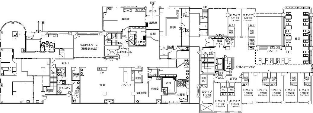 介護付有料老人ホーム 楽居館の本館1Ｆのフロアマップ