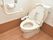 洋式トイレがある。壁側にはトイレットペーパー用のフォルダーがあり、その周りにL字状の取っ手が取り付けられている。