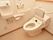 トイレの壁には2つのトイレットペーパーホルダーがある。トイレの水はボタンで流せる。ホルダーの横には手洗い場がある。
