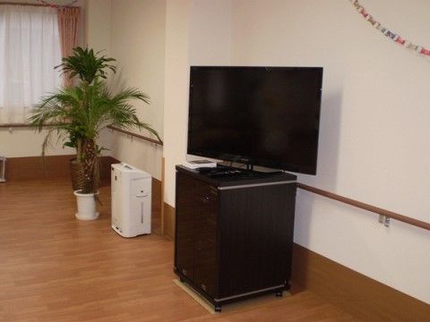 大きなテレビが設置されている。壁には装飾が施されており、空気清浄機も完備されている。楽しい時間を過ごすことができる。