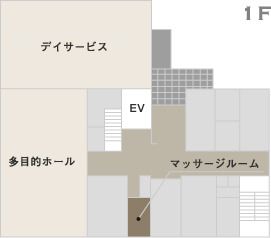 住宅型有料老人ホーム レストコート巽西の1Ｆのフロアマップ