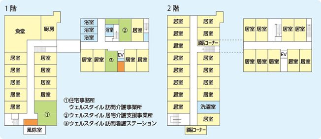 トートイス拓北の1～2階のフロアマップ