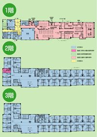 くみのき苑堺北の1～3階のフロアマップ