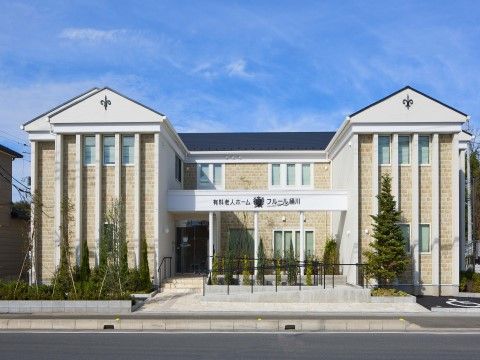 2階建てでコの字にの形になっている。レンガ模様の外壁でおしゃれである。玄関の部分には施設名が書かれている。