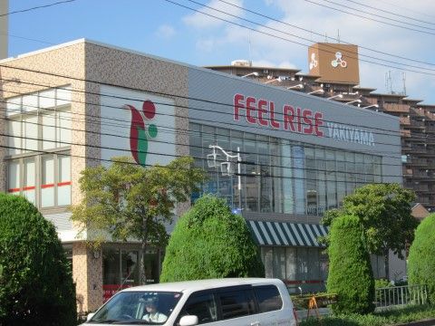 道路沿いに立地している2階建てのスーパーマーケット。外壁がレンガ調になっている。食料品や日用品が揃っている。