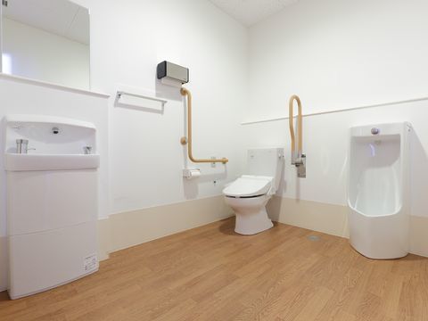 洋式便座が設置されている横に、男性用便器が設置されているタイプのトイレ個室
