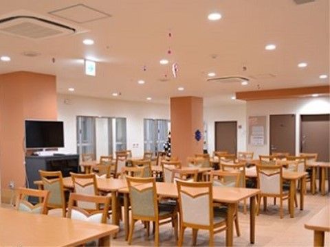 小さな照明が多数設置されている、明るく広々としたダイニング