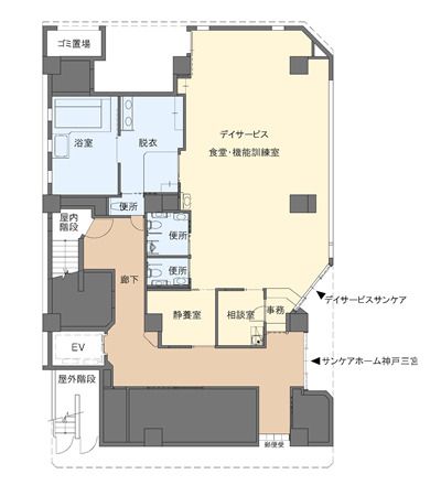 サンケアホーム神戸三宮の1階のフロアマップ