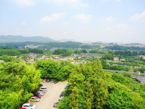 施設から見渡せる、緑豊かな山々と閑静な住宅街の風景