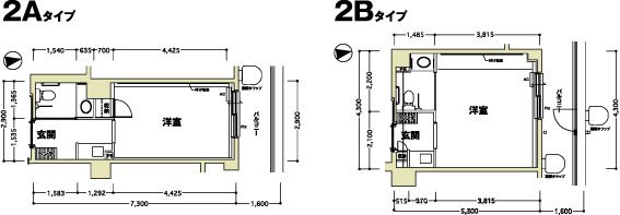 ファミリアガーデン品川の2Aタイプ・2Bタイプの間取り図