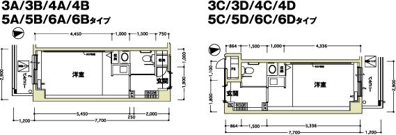 ファミリアガーデン品川の3A~D・4A~D・5A~D・6A~Dの間取り図
