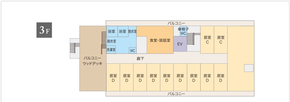 サービス付き高齢者向け住宅 楽人の3Ｆのフロアマップ