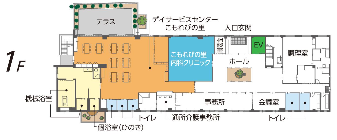 サービス付き高齢者向け住宅 こもれびの里の1Ｆのフロアマップ