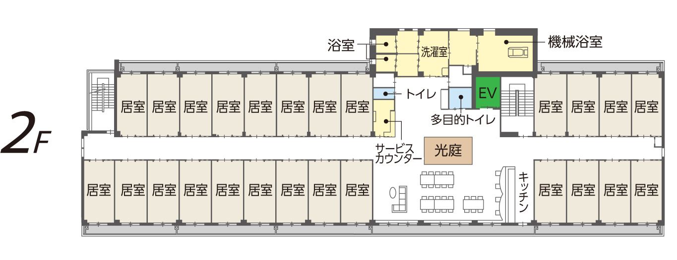 サービス付き高齢者向け住宅 こもれびの里の2Ｆのフロアマップ