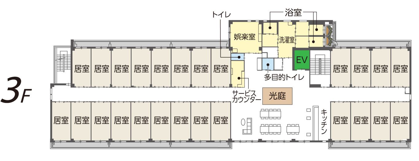 サービス付き高齢者向け住宅 こもれびの里の3Ｆのフロアマップ