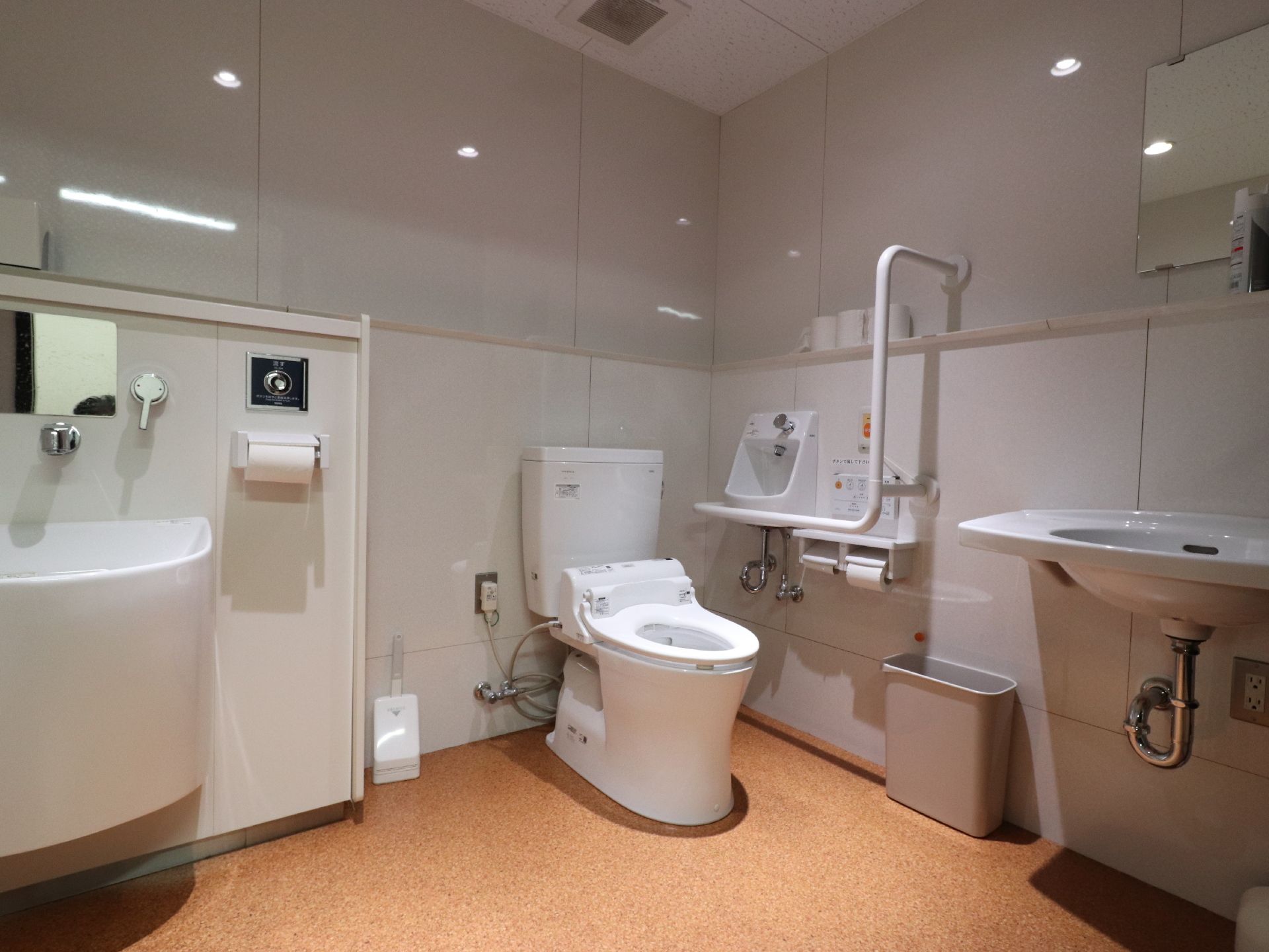 広々としたトイレになっているので、車いすでも楽に出来るし、手すりがあるので、立ち上がる時に安心できる。