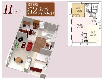 介護付有料老人ホーム セントラル表町のHタイプの間取り図
