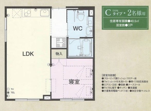 住宅型有料老人ホーム フローレンスのＣタイプの間取り図