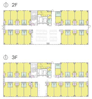 サービス付き高齢者向け住宅 ケア・キューブ豊中の2～3Ｆのフロアマップ