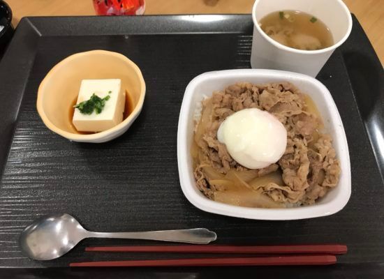 牛丼と冷やっこと味噌汁のセット