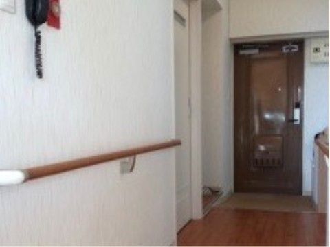 廊下には手すりがある。室内から廊下、玄関を通り、室外までフラットな床が続いている。車椅子をご利用の方も、安全に移動することができる。