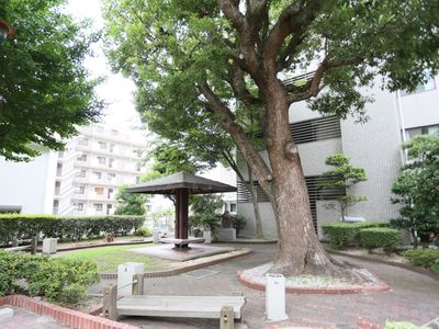 緑が多く整備された中庭が設けられている。ベンチもたくさん設置してあり、散歩など軽い運動に適している。気分転換には最適。