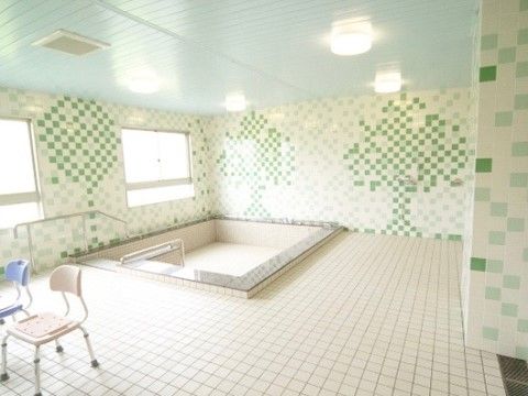 「ゴールドエイジエフ」の浴室。明るくさわやかなデザインのタイル壁。