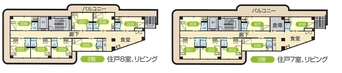 ケアハウス アダージョの2～3階のフロアマップ