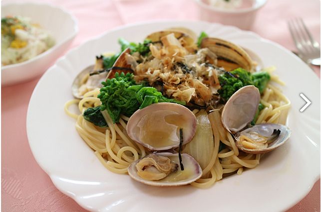 貝と菜の花のスパゲッティ