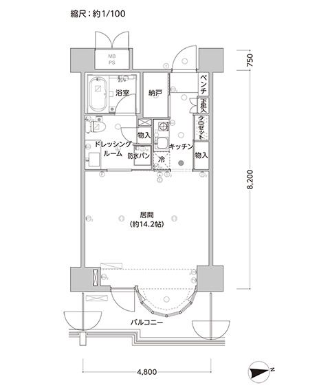 ソノラス・コート三鷹のRB1タイプの間取り図
