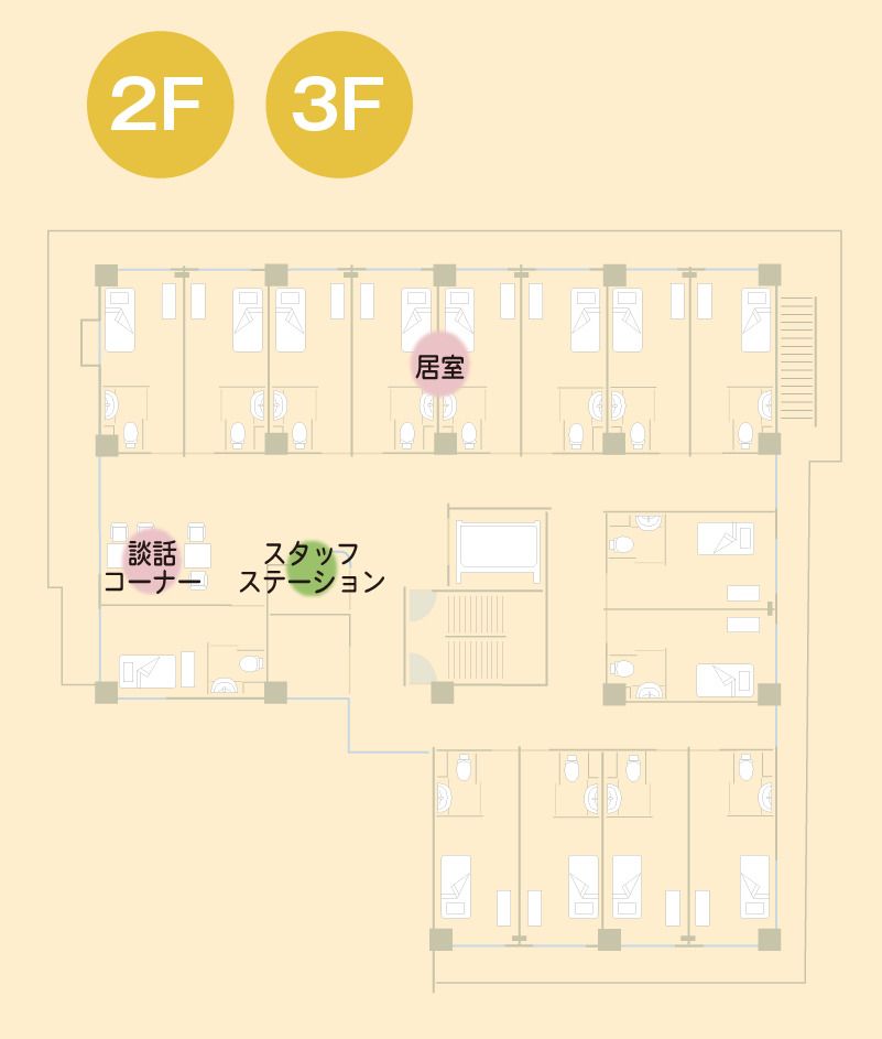 プラージュ・シエル湘南長沢の2～3Ｆのフロアマップ
