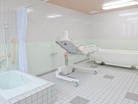 リクライニングマットがついた可動式の入浴設備がある浴室