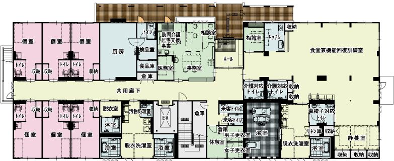 サービス付き高齢者向け住宅 にっこり山城の1Fのフロアマップ